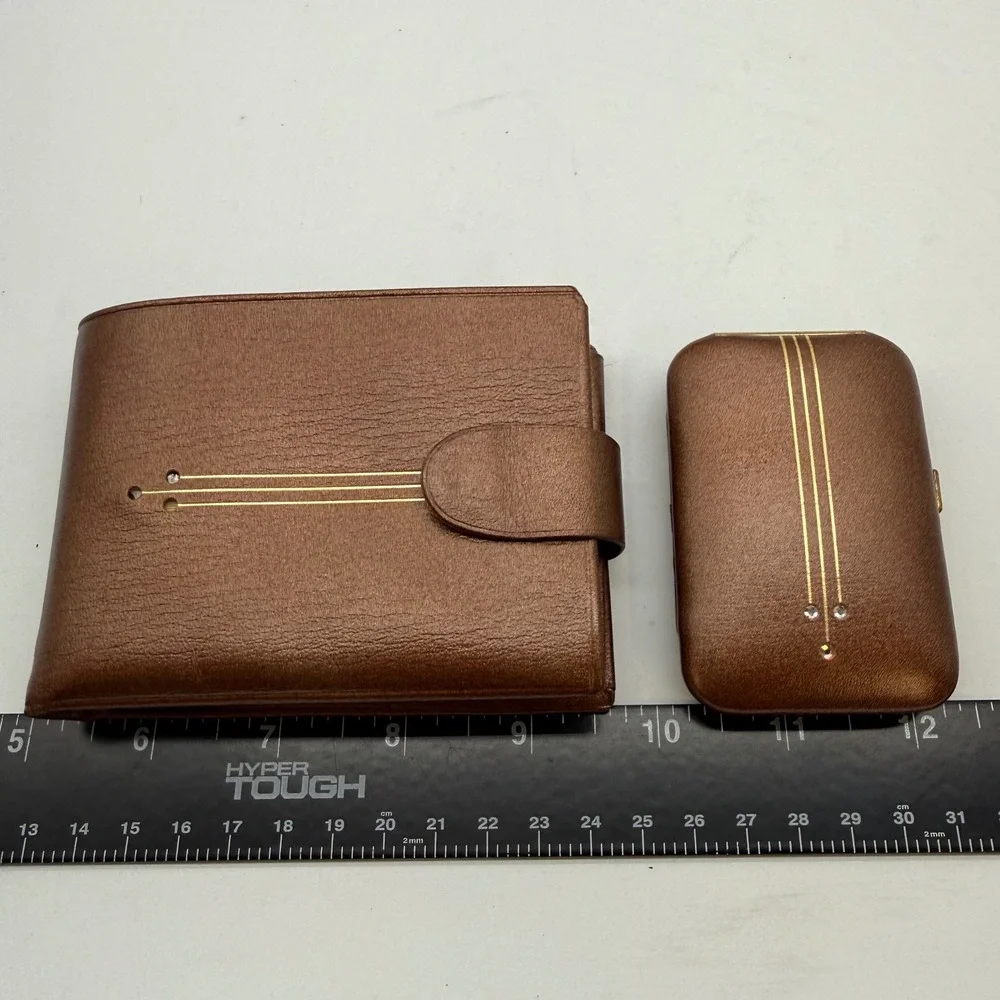Vintage Lady Buxton Brown Mello Cowhide Wallet and Key Case Set Gold Accents